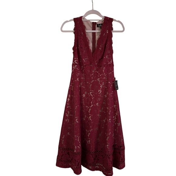 Kiss Kiss Burgundy Lace Sleeveless Midi Dress S Classy Holiday Event Cocktail - Picture 5 of 13